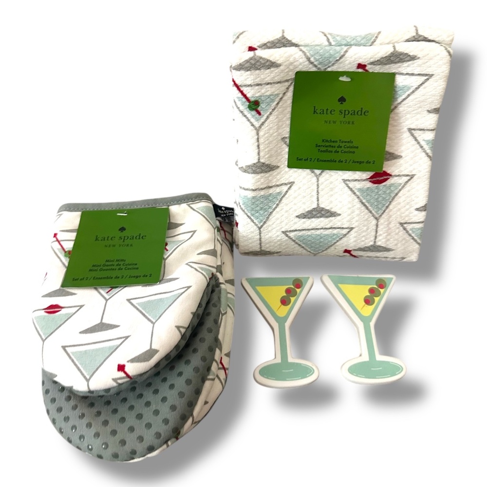 Kate Spade Set Martini Kitchen Towels, Oven Mitts, & Magnets NWT